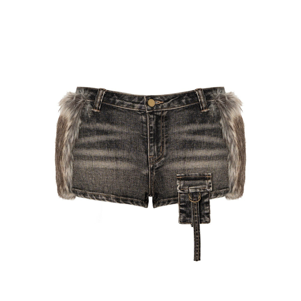 JYOSEI_Washed_Low_Rise_Stretch_Skinny_Button_Pockets_Women_Black_Brown_Denim_Shorts_MISSTT