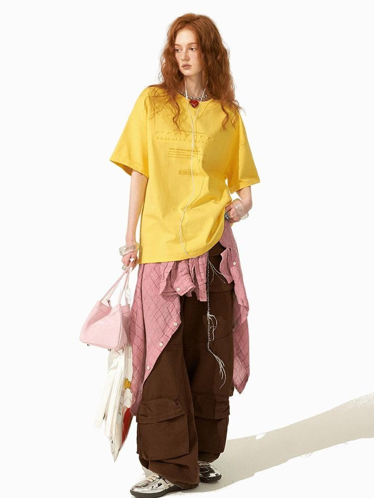 MAMC 100% Cotton Loose Crew Neck Letter Print Casual Blue Pink Short Sleeve T-Shirts