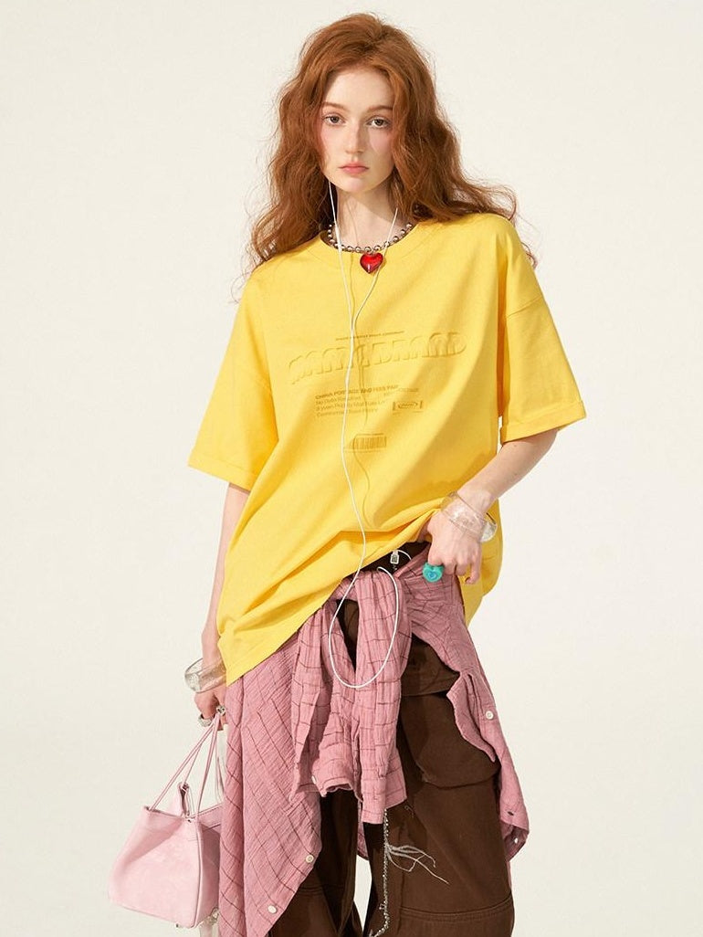 MAMC 100% Cotton Loose Crew Neck Letter Print Casual Blue Pink Short Sleeve T-Shirts