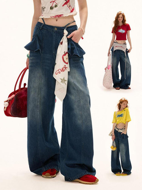 MAMC 100% Cotton Relaxed Straight Natural Waist Casual Women Black Jeans