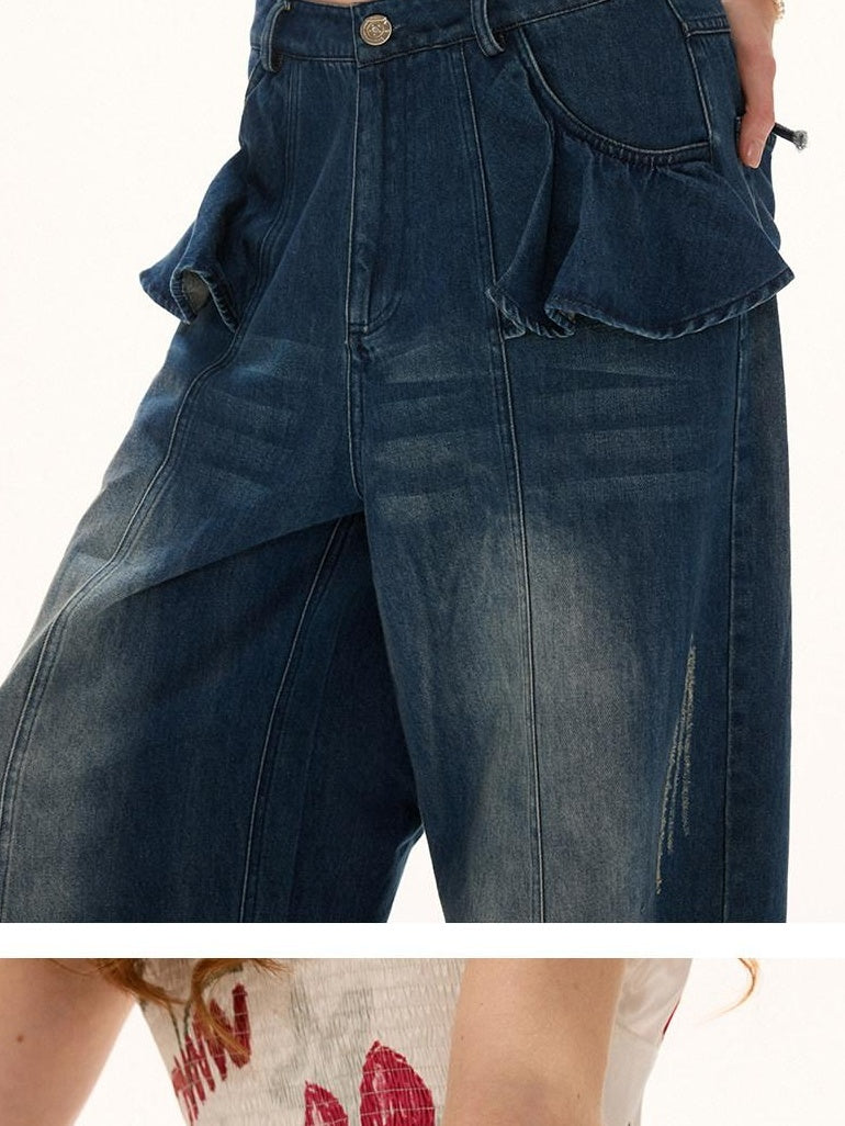 MAMC 100% Cotton Relaxed Straight Natural Waist Casual Women Black Jeans