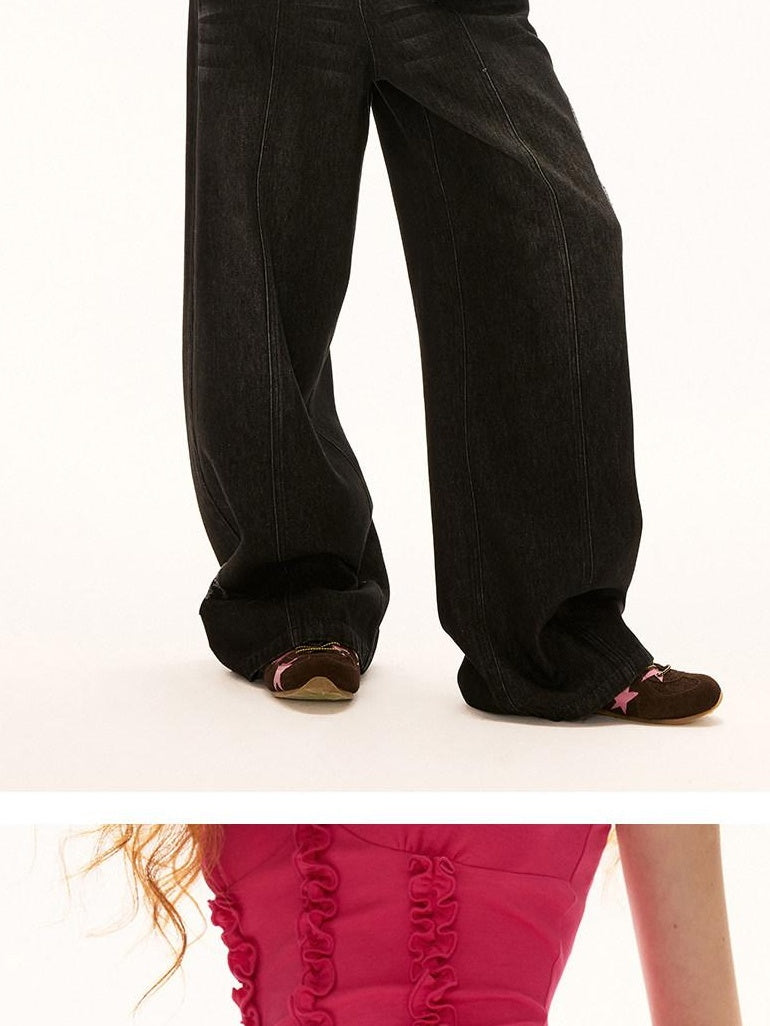 MAMC 100% Cotton Relaxed Straight Natural Waist Casual Women Black Jeans
