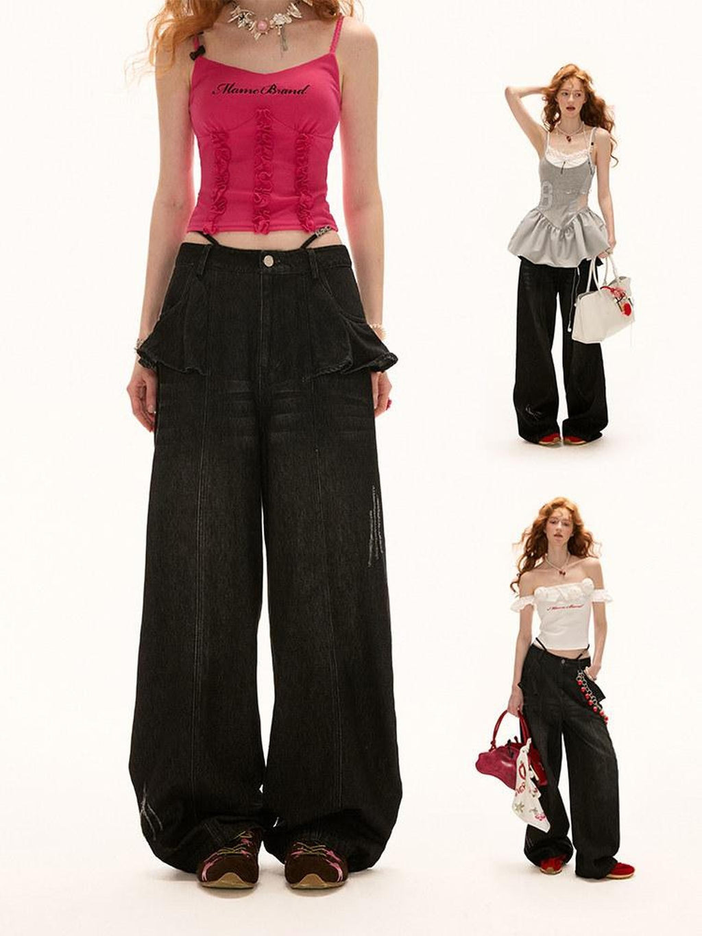 MAMC 100% Cotton Relaxed Straight Natural Waist Casual Women Black Jeans