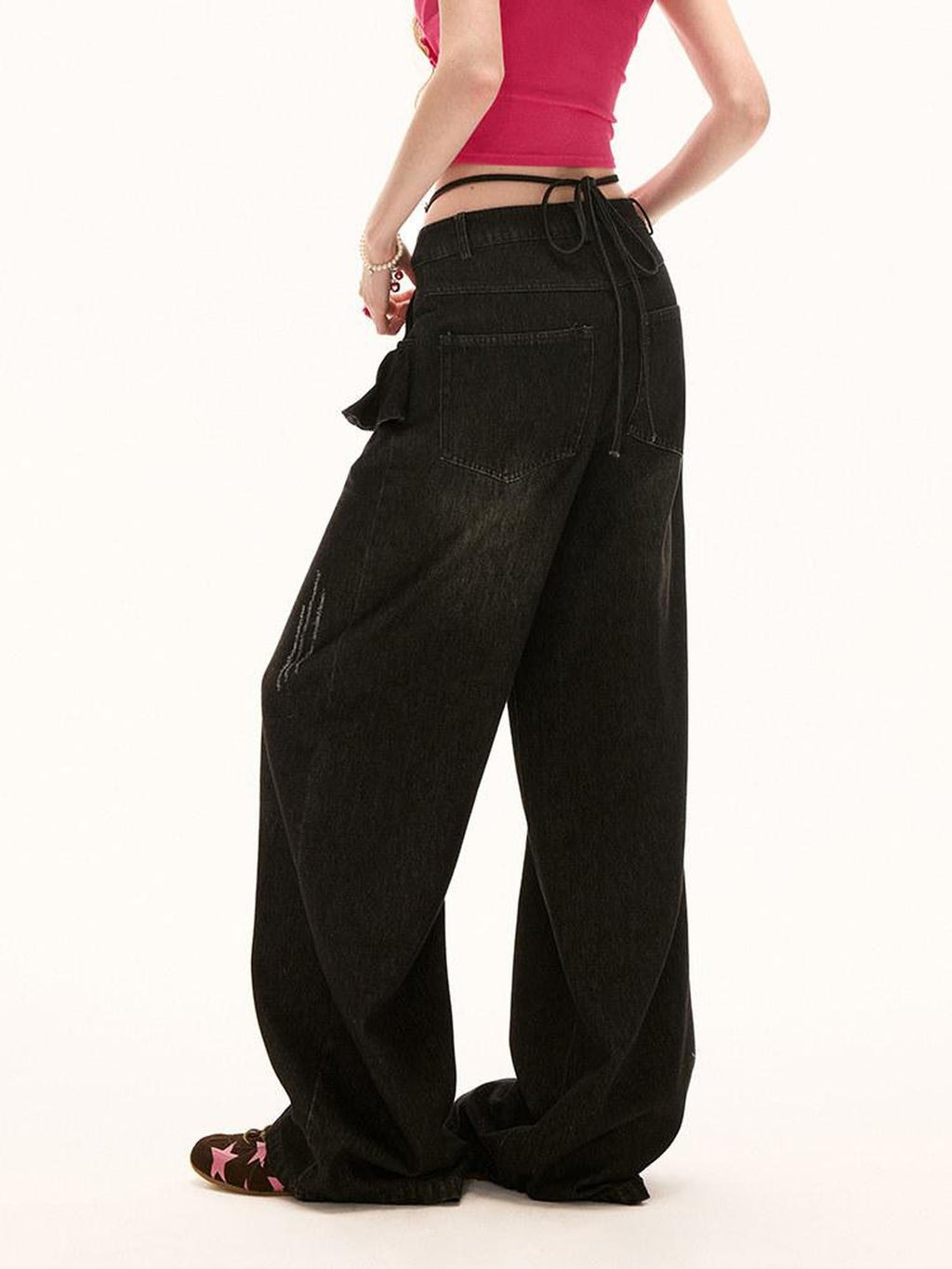 MAMC 100% Cotton Relaxed Straight Natural Waist Casual Women Black Jeans