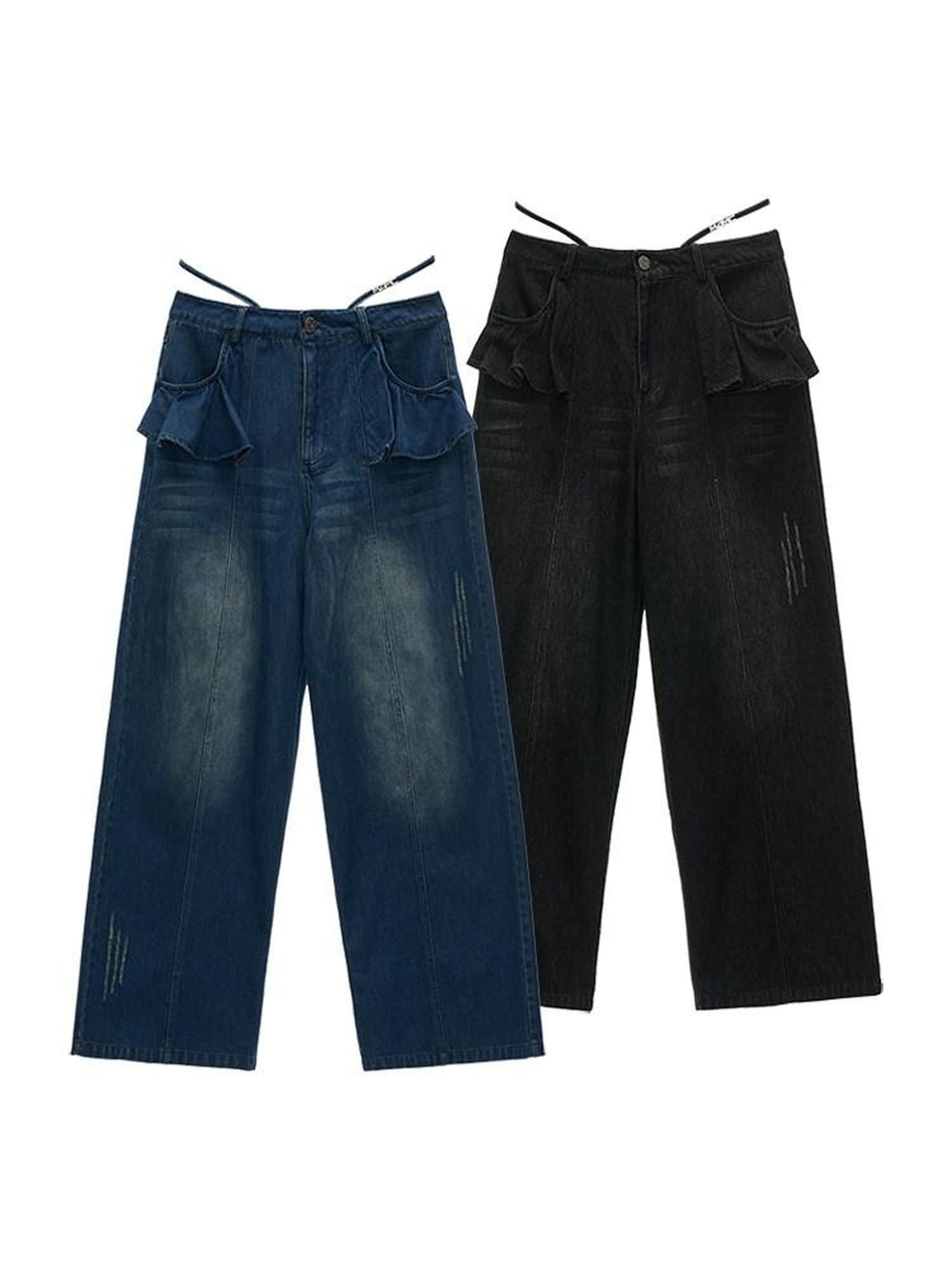 MAMC 100% Cotton Relaxed Straight Natural Waist Casual Women Black Jeans