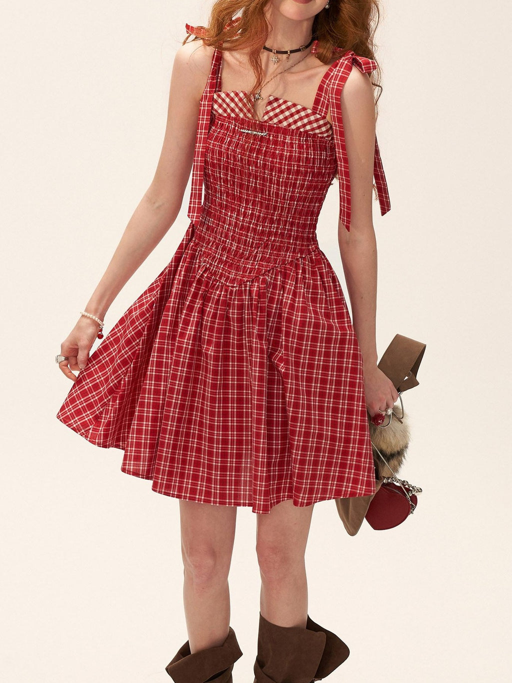 MAMC 100% Cotton Ruched French Style Sleeveless Casual Women Camisole Mini Dresses
