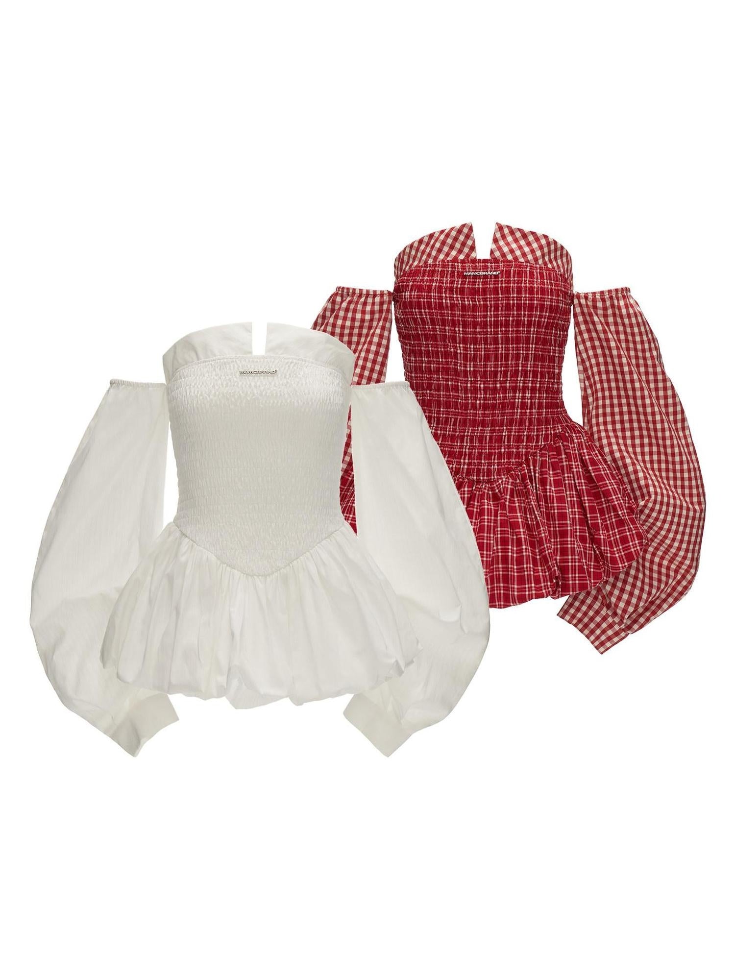 MAMC 100 Percent Cotton Cinched Waist Strapless Bubble Skirt Sweet Sassy Mini Dresses