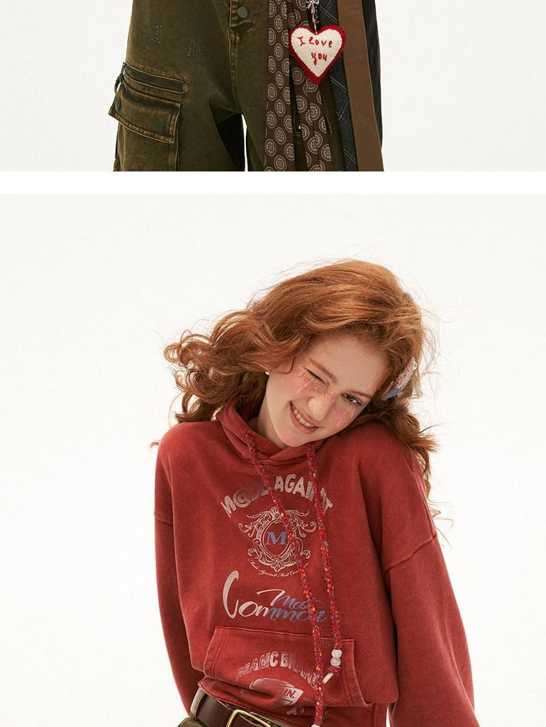 MAMC 100 Percent Cotton Relaxed Fit Cropped Letter Print Minimal Pullover Hoodie
