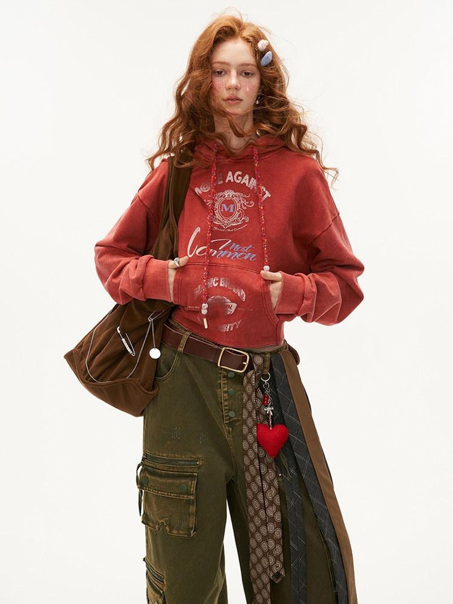 MAMC 100 Percent Cotton Relaxed Fit Cropped Letter Print Minimal Pullover Hoodie