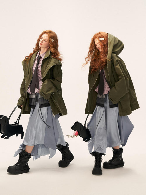 MAMC 100 Percent Cotton Relaxed Oversized Distressed Women Army Green Zipper Jackets