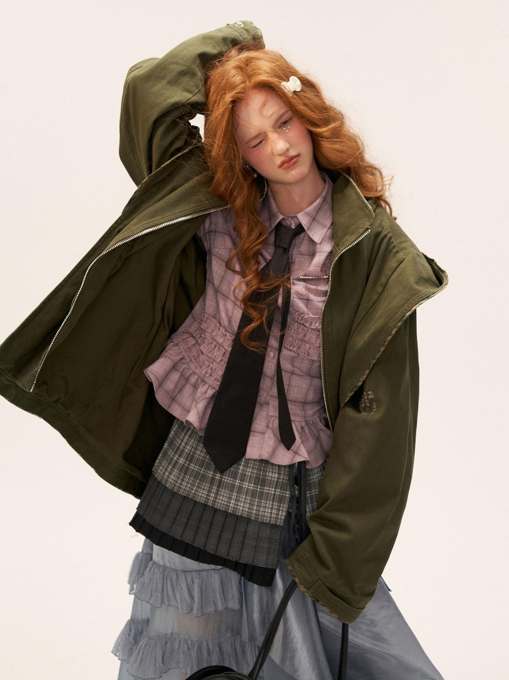 MAMC 100 Percent Cotton Relaxed Oversized Distressed Women Army Green Zipper Jackets