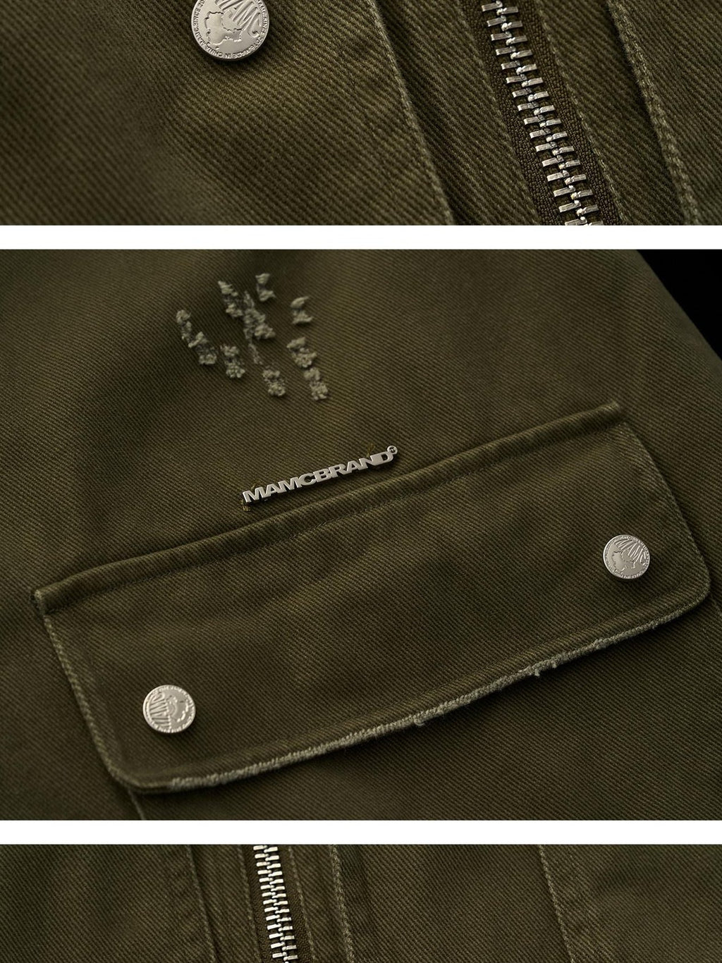 MAMC 100 Percent Cotton Relaxed Oversized Distressed Women Army Green Zipper Jackets