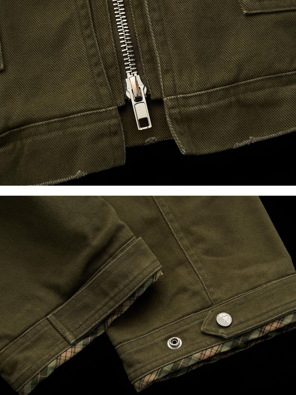 MAMC 100 Percent Cotton Relaxed Oversized Distressed Women Army Green Zipper Jackets