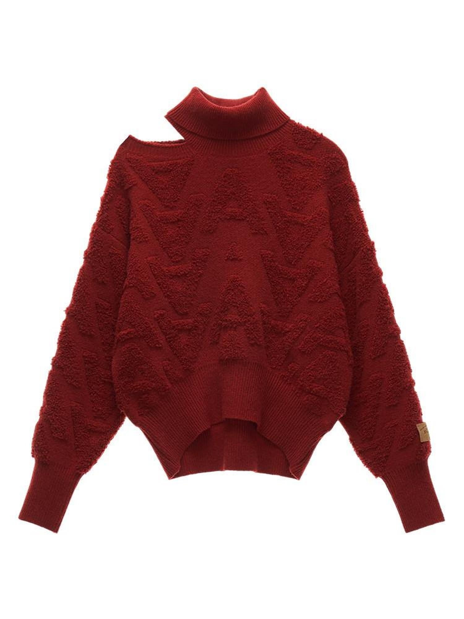 MAMC Acrylic Blend Off Shoulder Sweet Loose Fit Long Sleeve Red Women Knit Sweaters