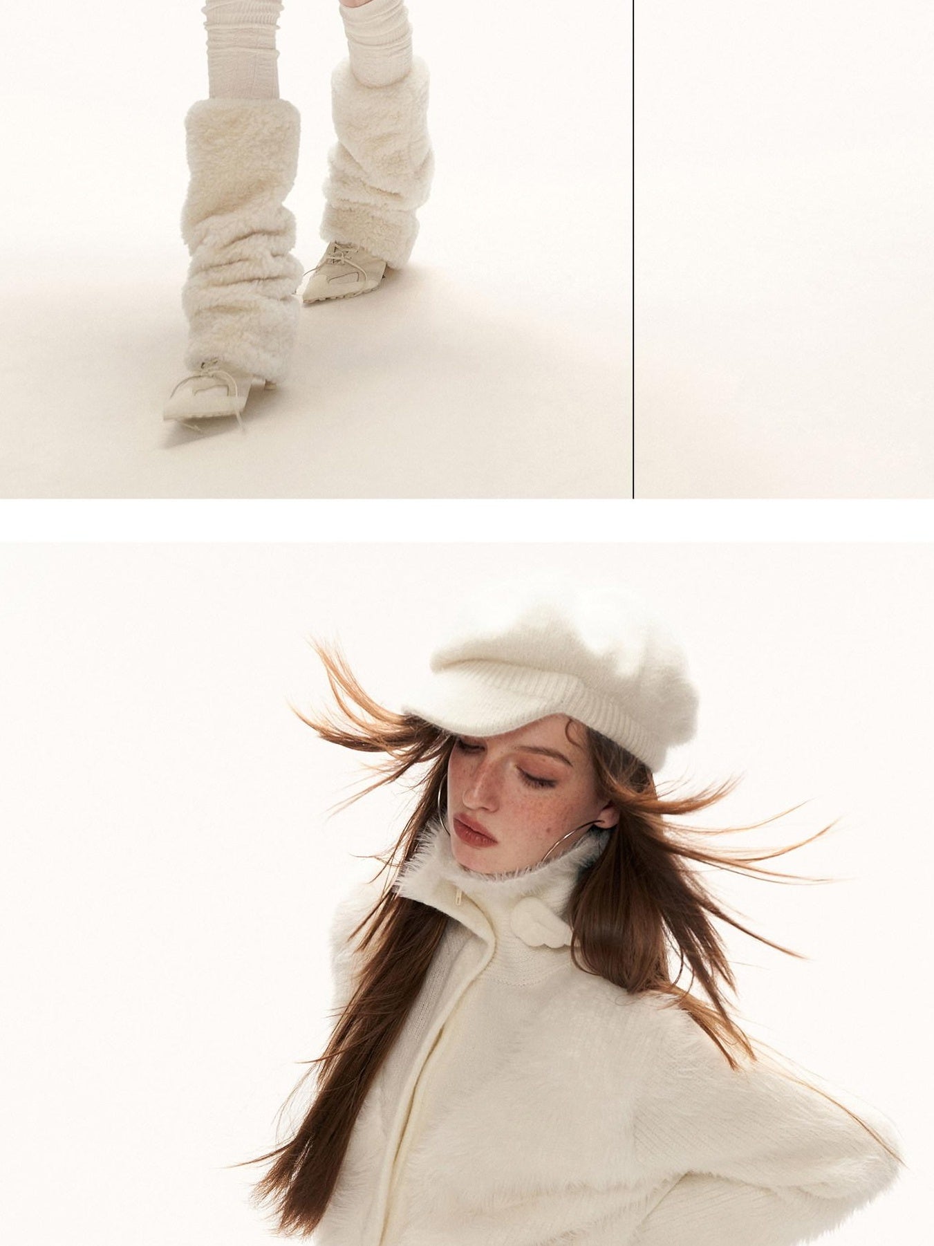 MAMC Acrylic Girly Fitted Waist Faux Layered High Neck White Jackets