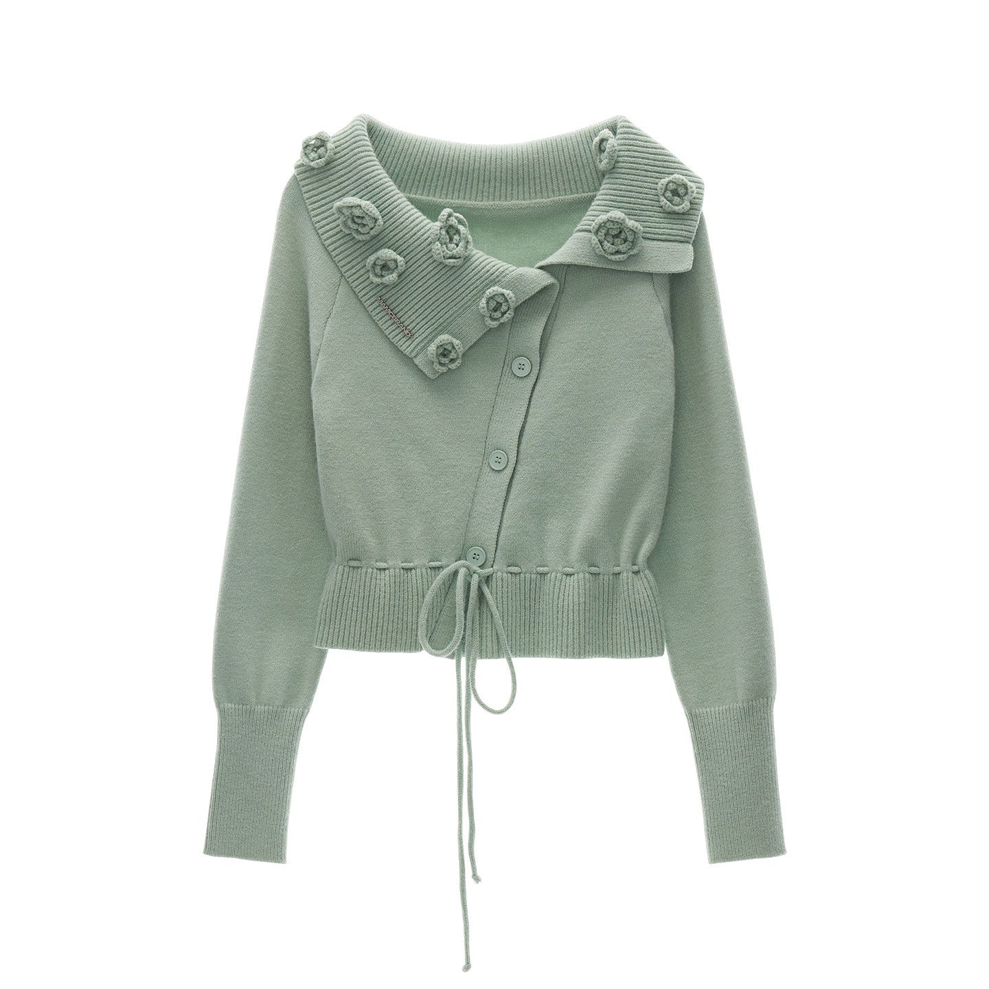 MAMC_Acrylic_Rose_Asymmetrical_One_Shoulder_Casual_Womens_Button_Knit_Short_Cardigans_MISSTT