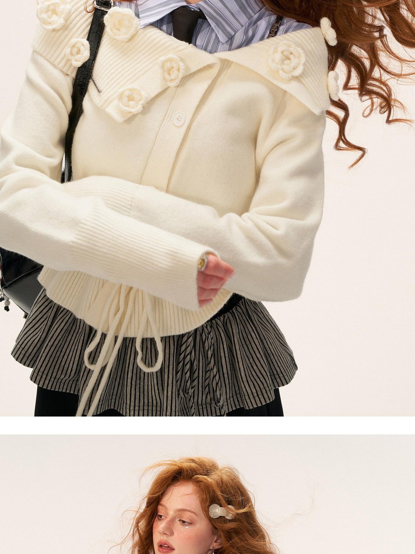 MAMC Acrylic Rose Asymmetrical One Shoulder Casual Womens Button Knit Short Cardigans