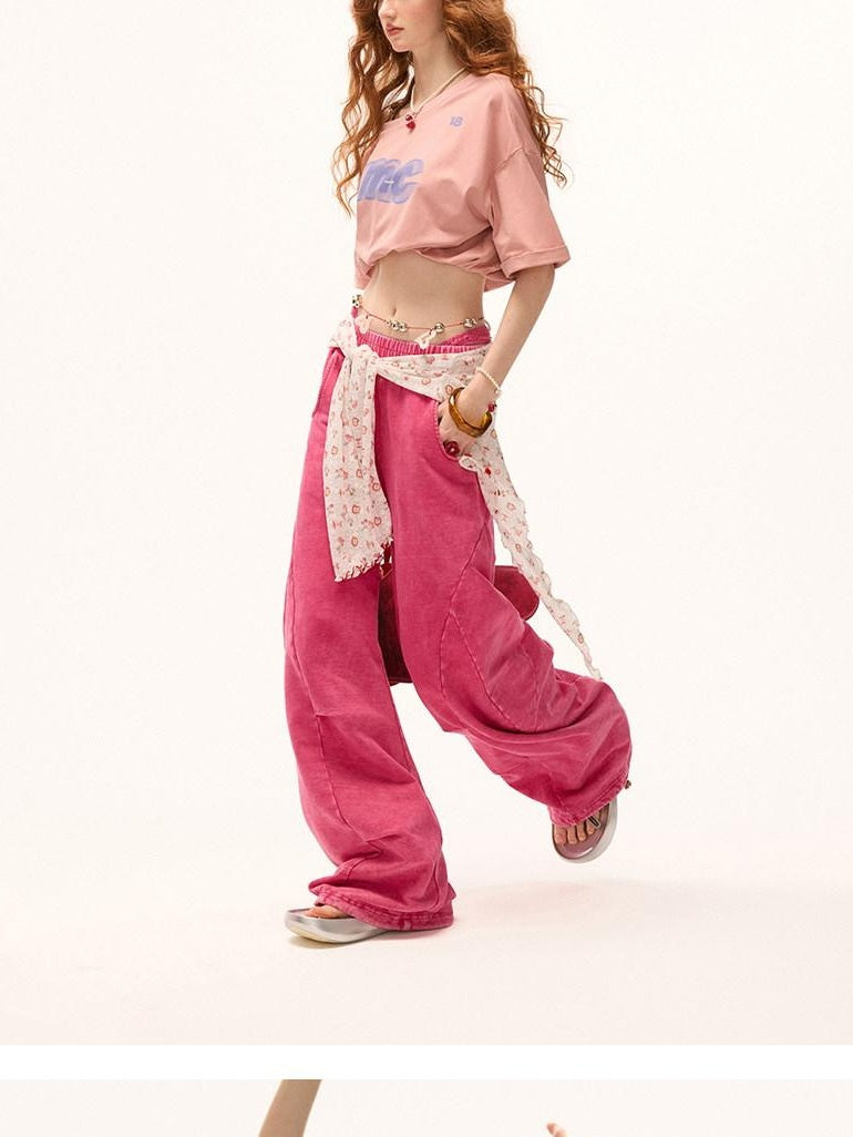 MAMC Asymmetric Neckline Text Print Loose Cotton Women Off Shoulder Crop Tops