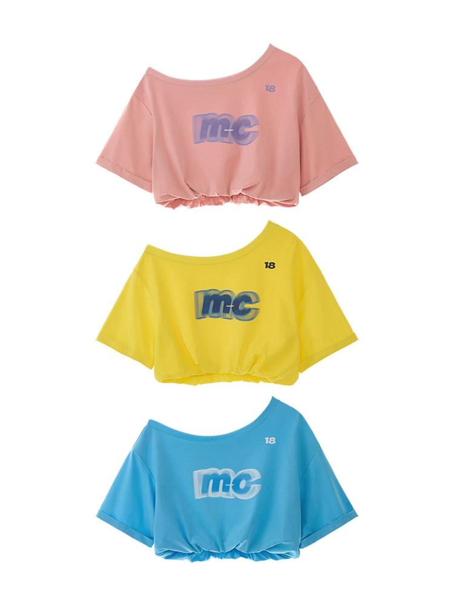 MAMC Asymmetric Neckline Text Print Loose Cotton Women Off Shoulder Crop Tops