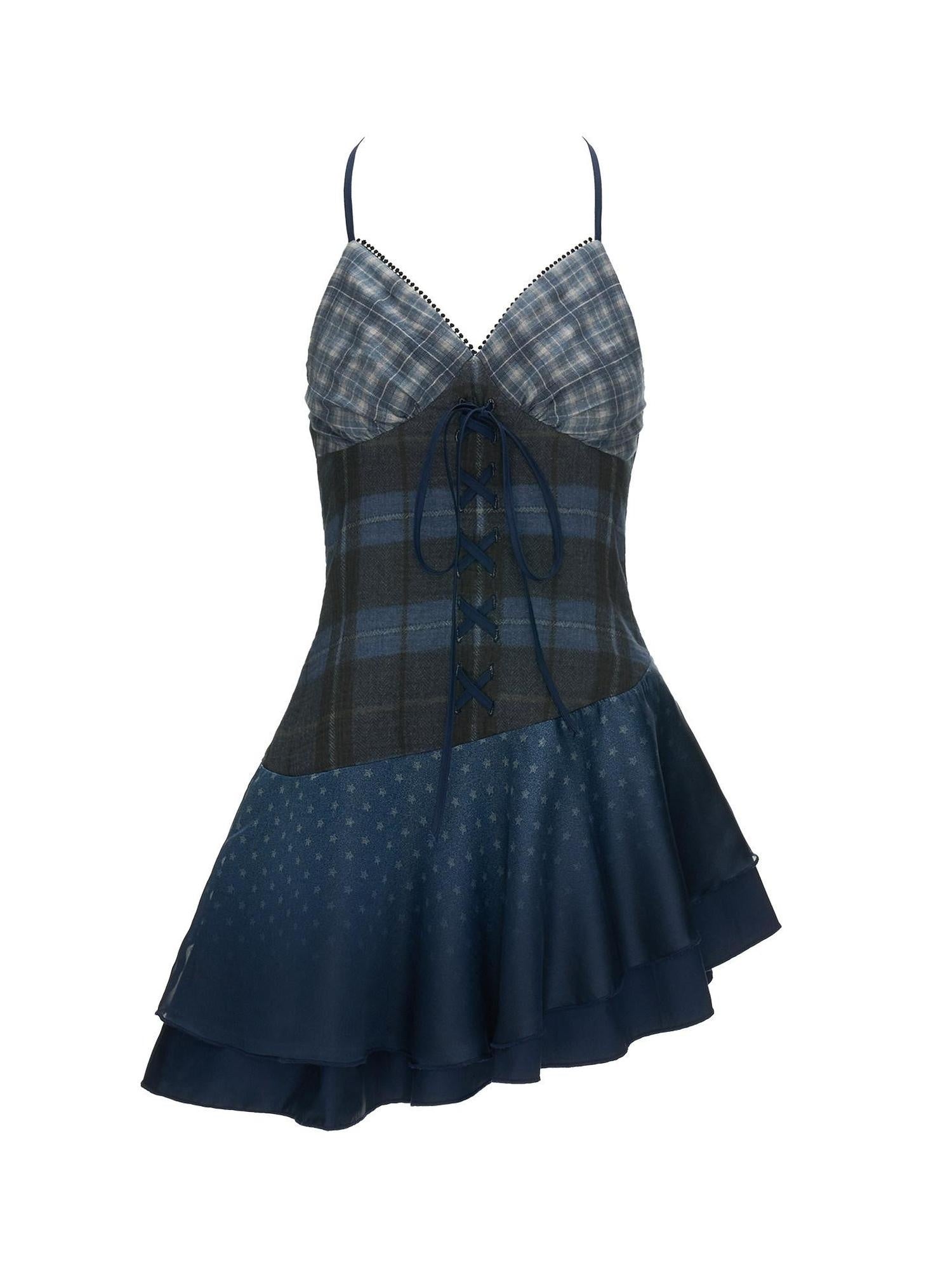 MAMC Asymmetrical Cotton Cinched Waist V-neck Spaghetti Strap Casual Mini Dresses