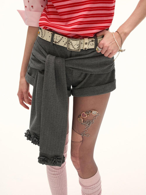 MAMC Asymmetrical Patchwork Straight Natural Waist Zipper Grey Women Mini Shorts
