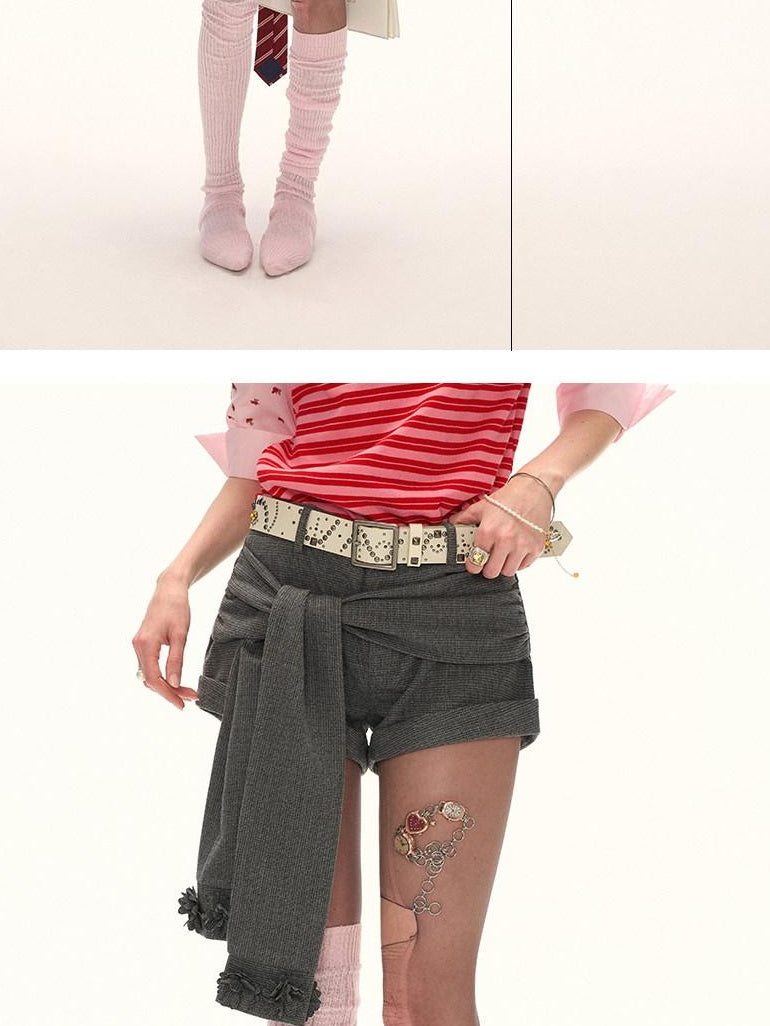 MAMC Asymmetrical Patchwork Straight Natural Waist Zipper Grey Women Mini Shorts