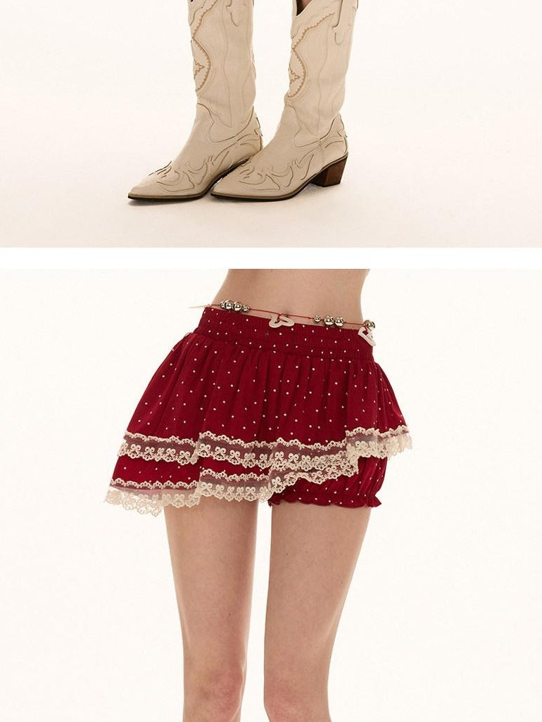 MAMC Asymmetrical Polka Dot Red Mid Waist Minimalist Commuter Polyester Mini Skirts