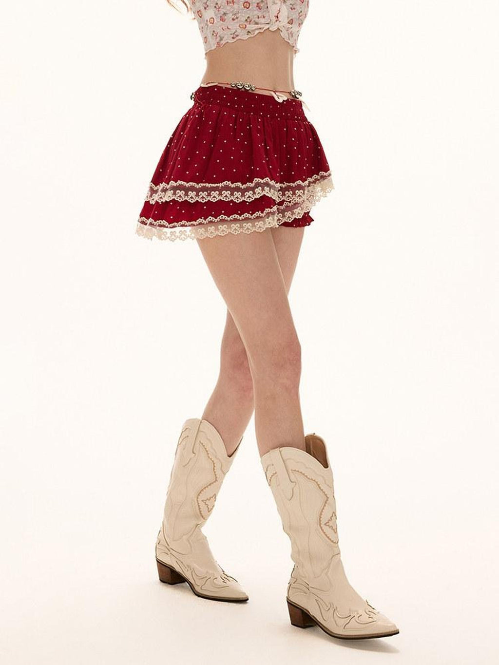 MAMC Asymmetrical Polka Dot Red Mid Waist Minimalist Commuter Polyester Mini Skirts