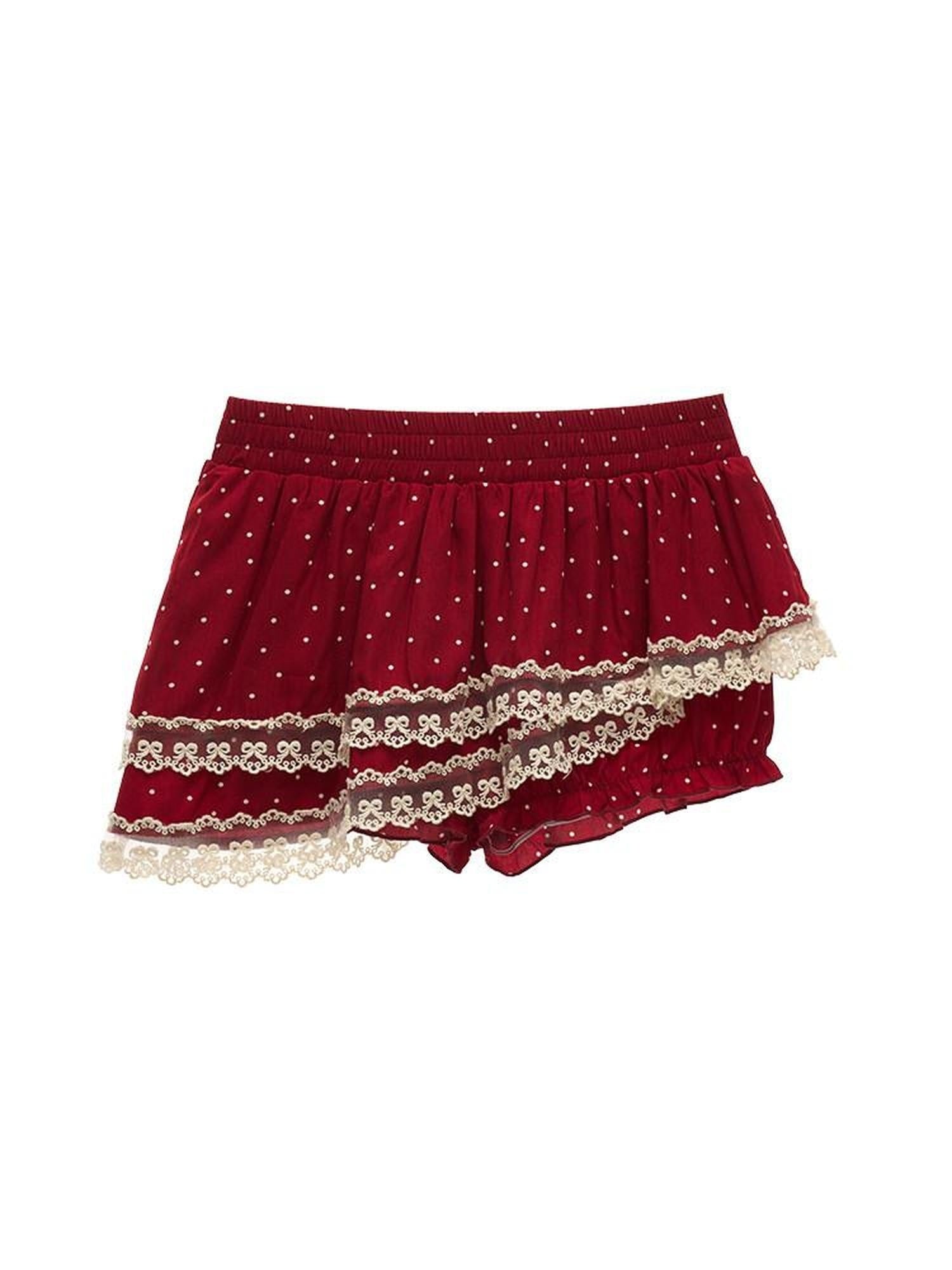 MAMC Asymmetrical Polka Dot Red Mid Waist Minimalist Commuter Polyester Mini Skirts