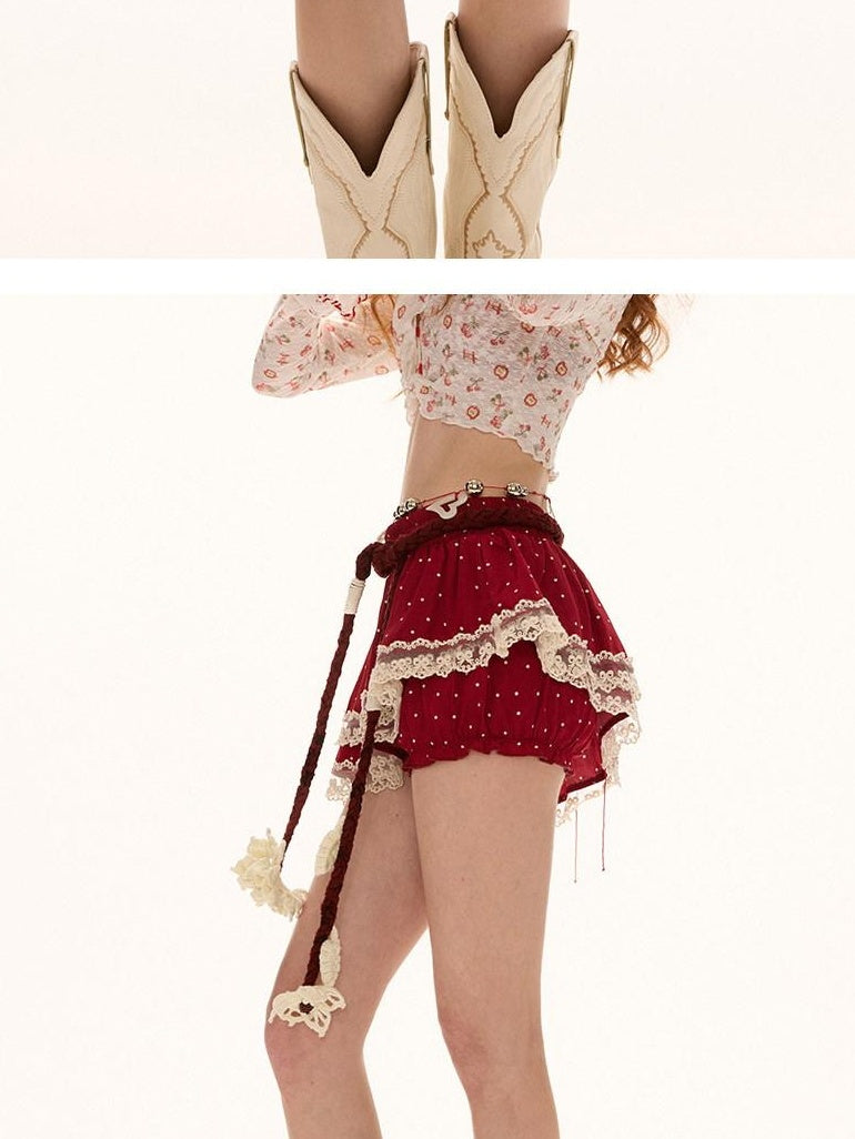 MAMC Asymmetrical Polka Dot Red Mid Waist Minimalist Commuter Polyester Mini Skirts