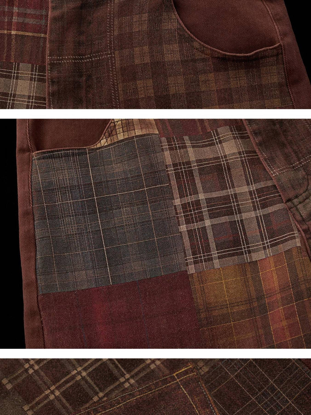 MAMC Brown Plaid Cotton Stretch Vintage Relaxed Natural Waist Button Fly Jeans