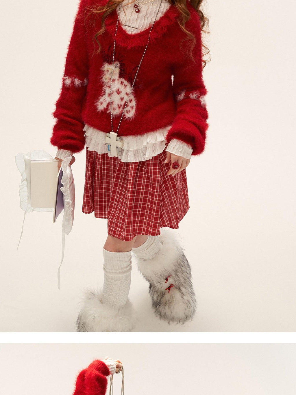 MAMC Christmas Loose Doll Collar Heart Animal Pullover Dating Women Red Sweaters