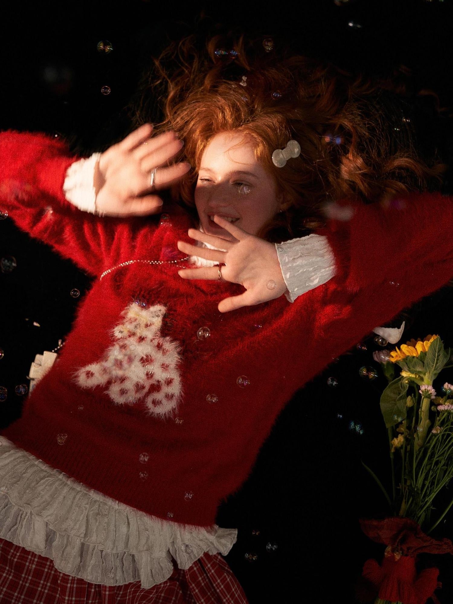 MAMC Christmas Loose Doll Collar Heart Animal Pullover Dating Women Red Sweaters