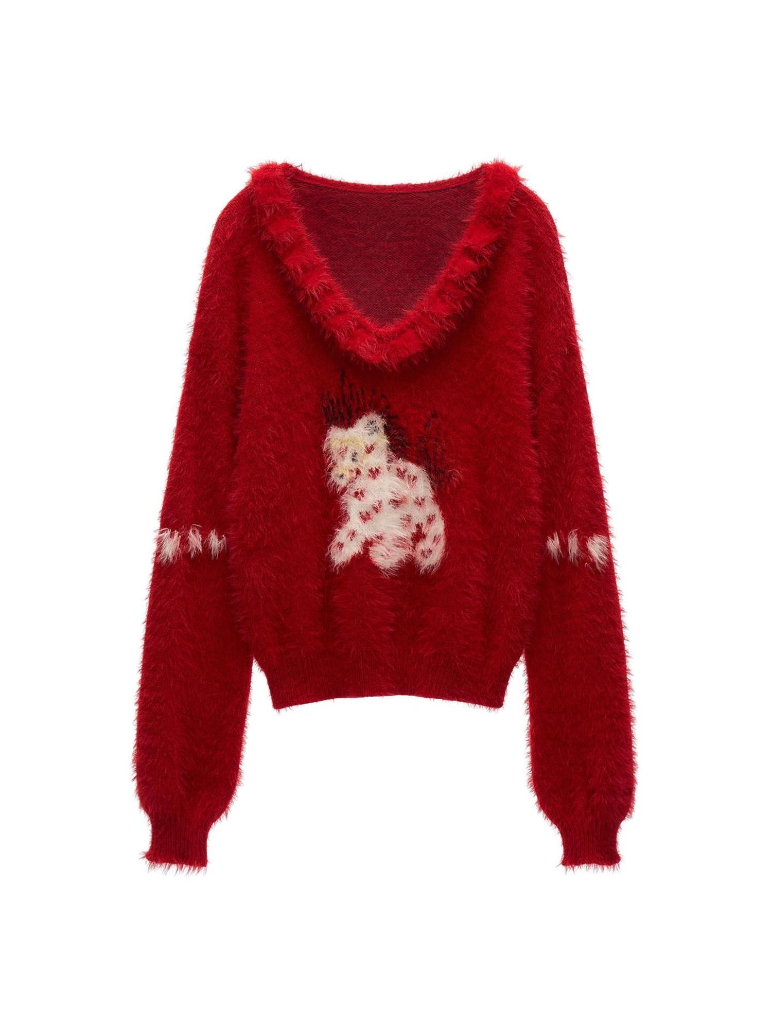 MAMC Christmas Loose Doll Collar Heart Animal Pullover Dating Women Red Sweaters