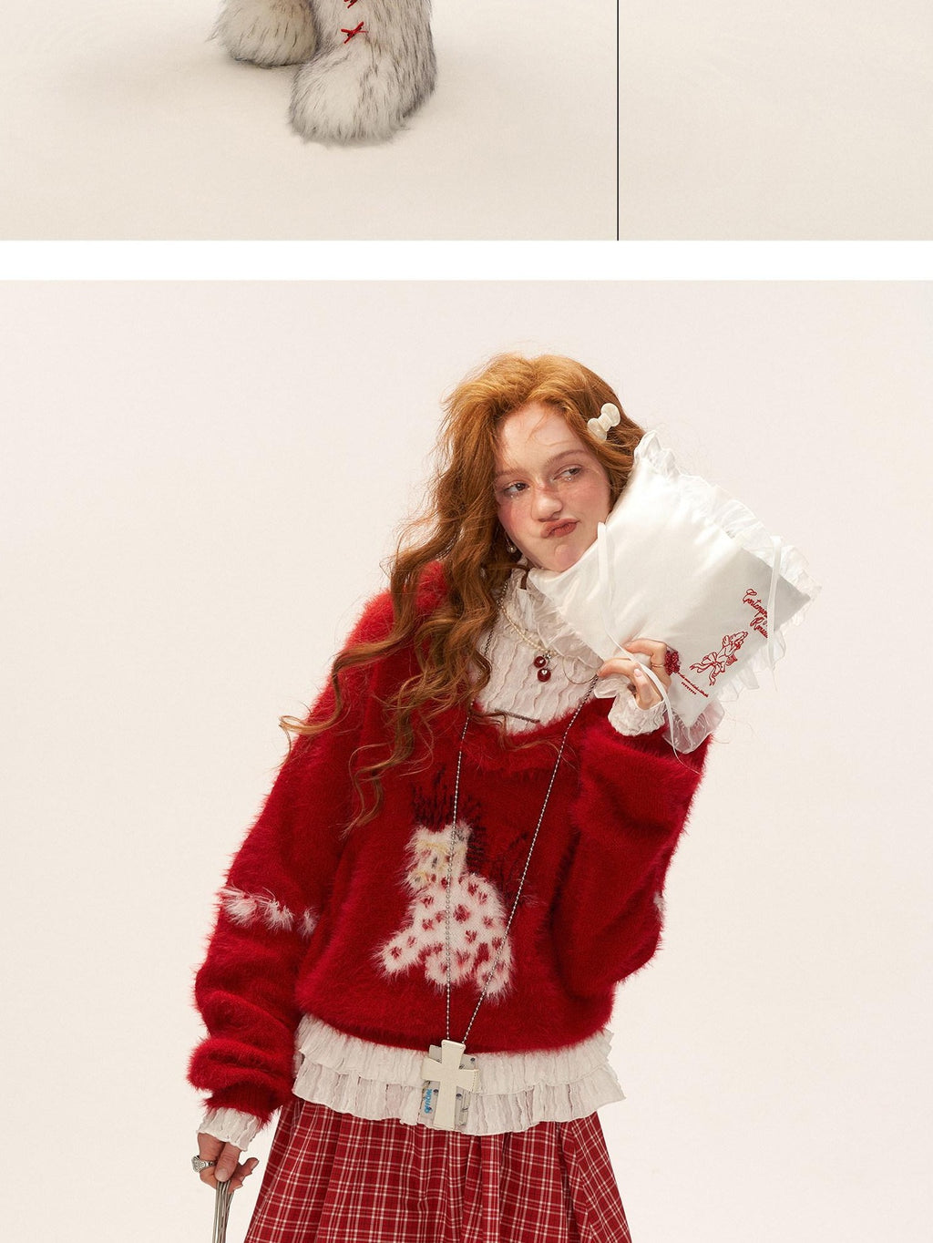 MAMC Christmas Loose Doll Collar Heart Animal Pullover Dating Women Red Sweaters