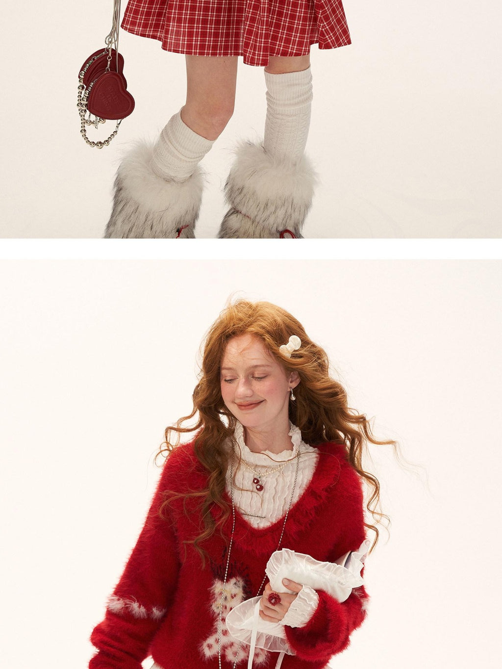 MAMC Christmas Loose Doll Collar Heart Animal Pullover Dating Women Red Sweaters