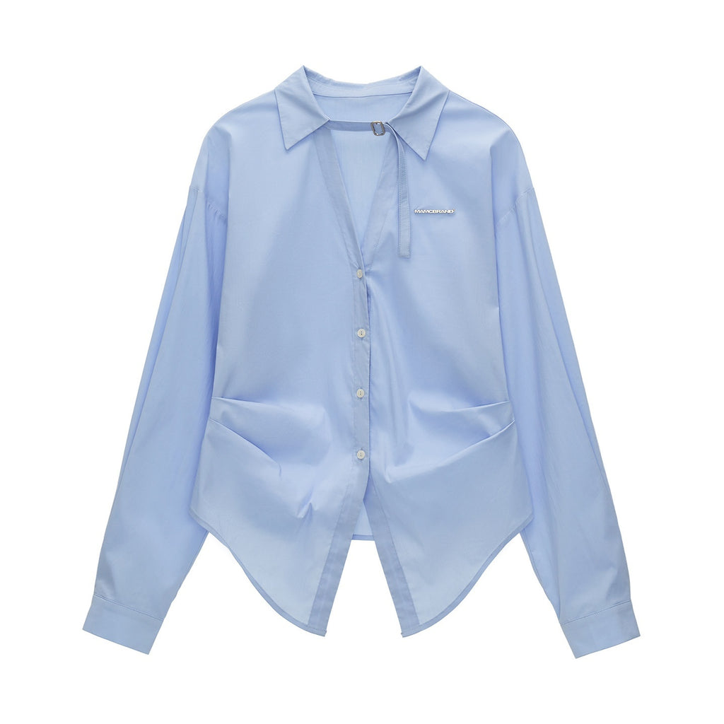 MAMC_Cinched_Waist_Casual_Loose_Fit_Pleated_Longsleeve_Button_Front_Women_Blue_Shirts_MISSTT