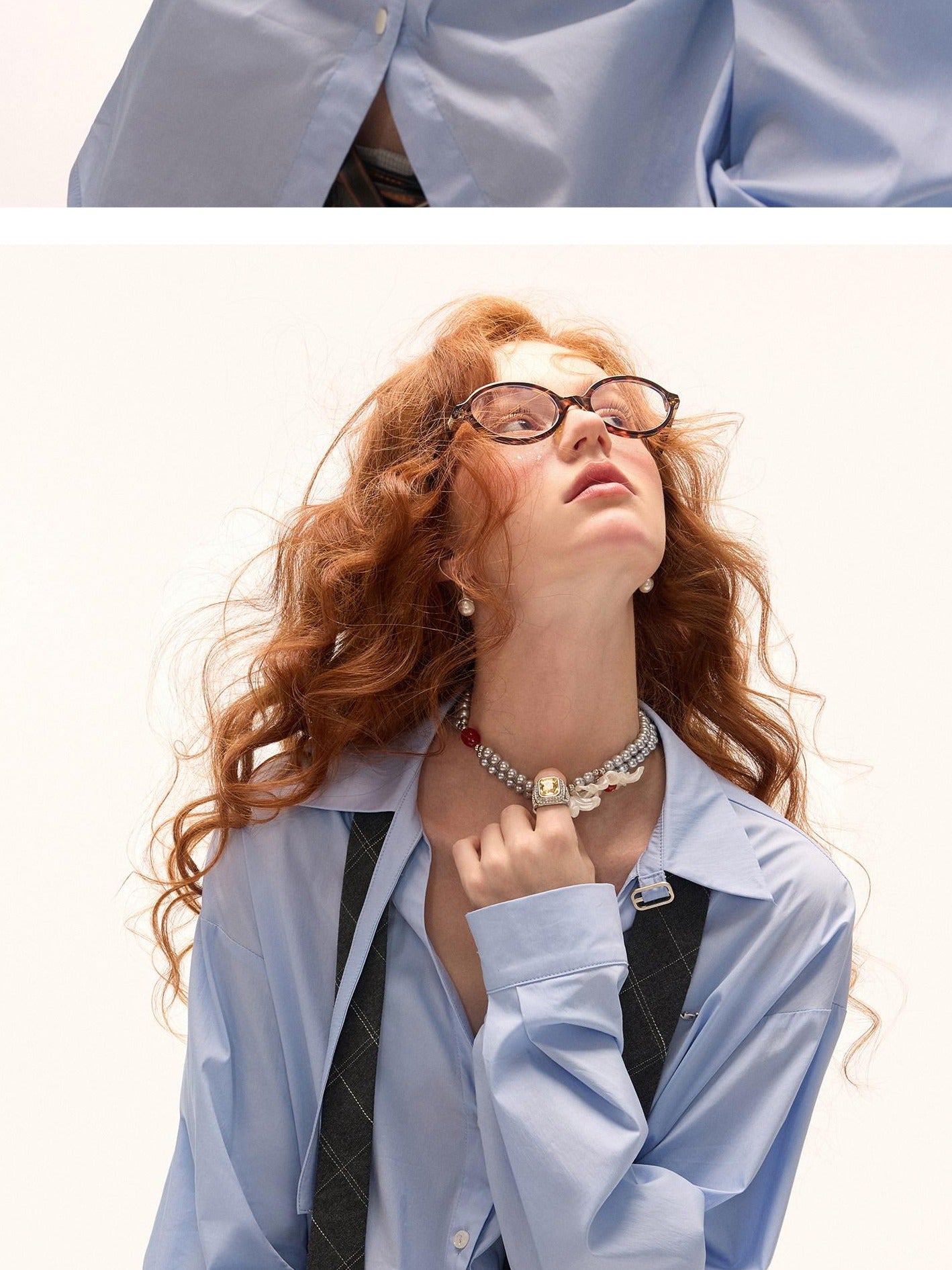 MAMC Cinched Waist Casual Loose Fit Pleated Longsleeve Button Front Women Blue Shirts
