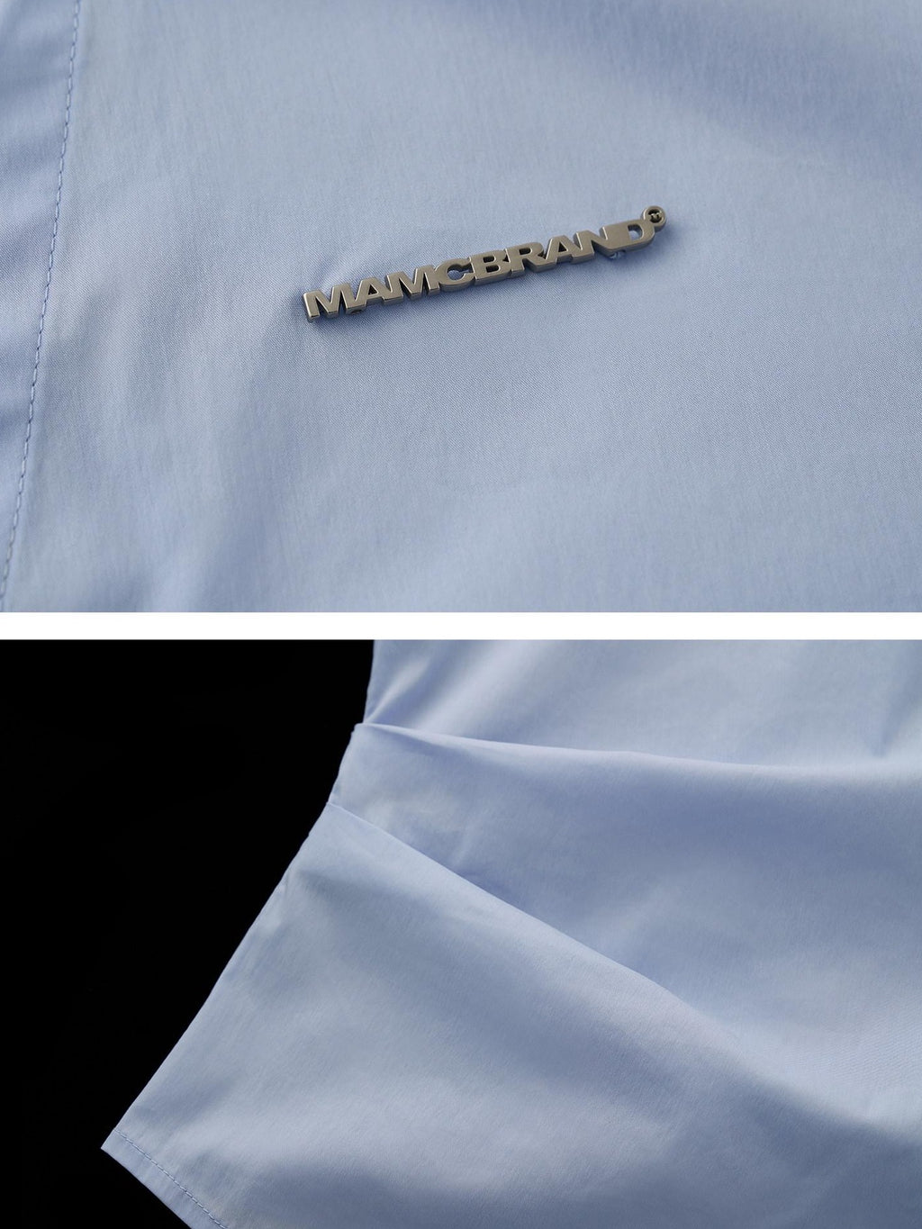 MAMC Cinched Waist Casual Loose Fit Pleated Longsleeve Button Front Women Blue Shirts