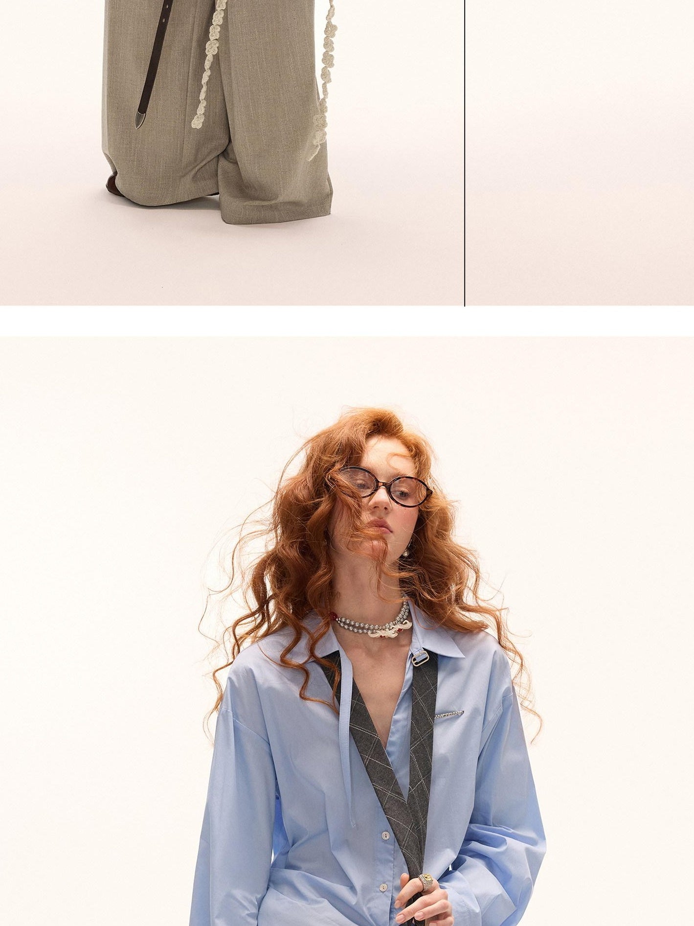 MAMC Cinched Waist Casual Loose Fit Pleated Longsleeve Button Front Women Blue Shirts