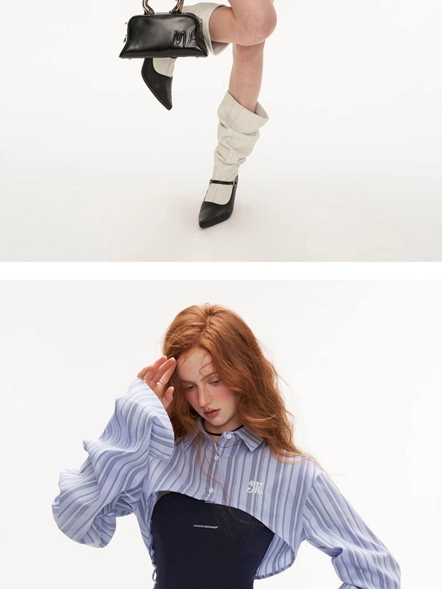 MAMC Cinched Waist Princess Two Piece Shirt Collar Mini Tulle Skirt Top & Skirt Sets