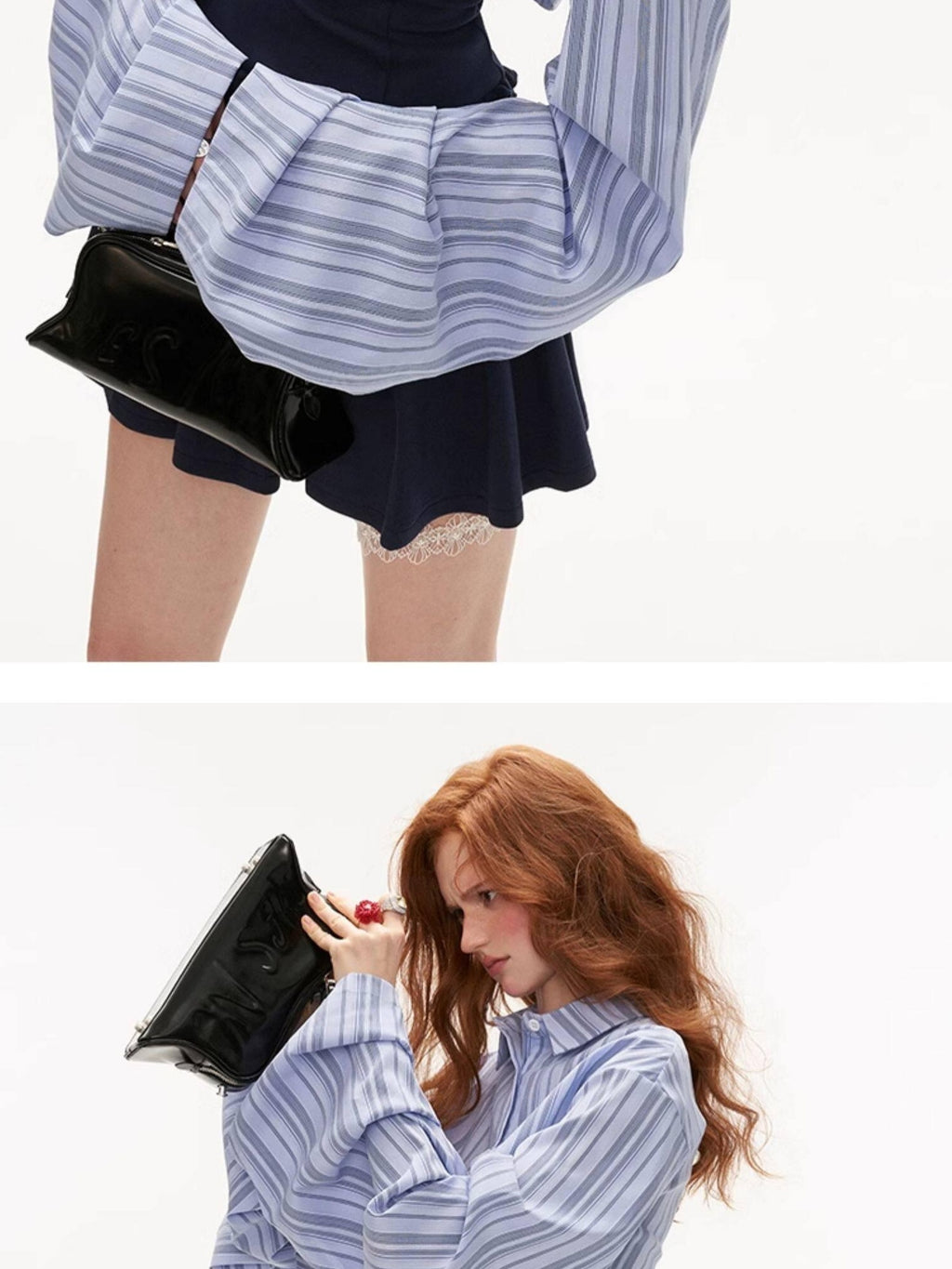 MAMC Cinched Waist Princess Two Piece Shirt Collar Mini Tulle Skirt Top & Skirt Sets
