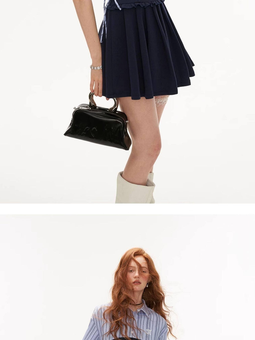 MAMC Cinched Waist Princess Two Piece Shirt Collar Mini Tulle Skirt Top & Skirt Sets