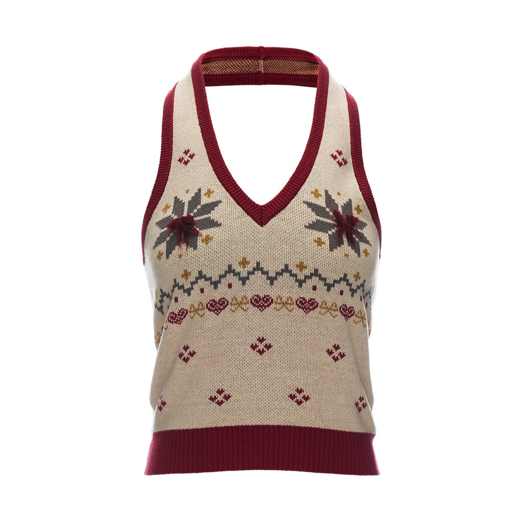 MAMC_Comfortable_Cotton_Blend_Princess_Halter_V-neck_Commute_Animal_Print_Beige_Vests_MISSTT