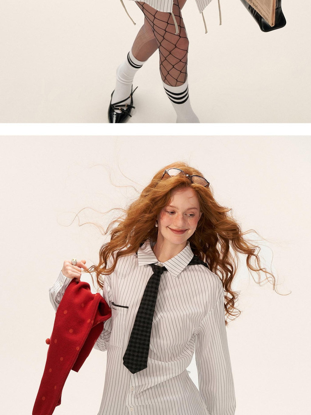 MAMC Cotton Blend Loose Striped Bow Collared Long Sleeve Button Daily Women Shirts