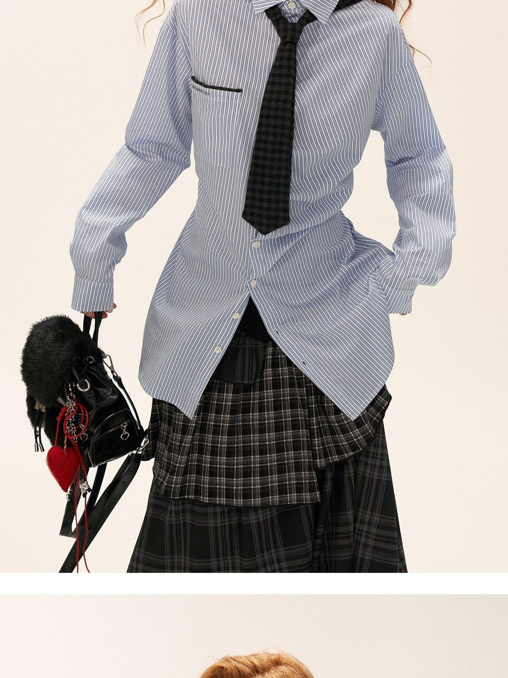 MAMC Cotton Blend Loose Striped Bow Collared Long Sleeve Button Daily Women Shirts