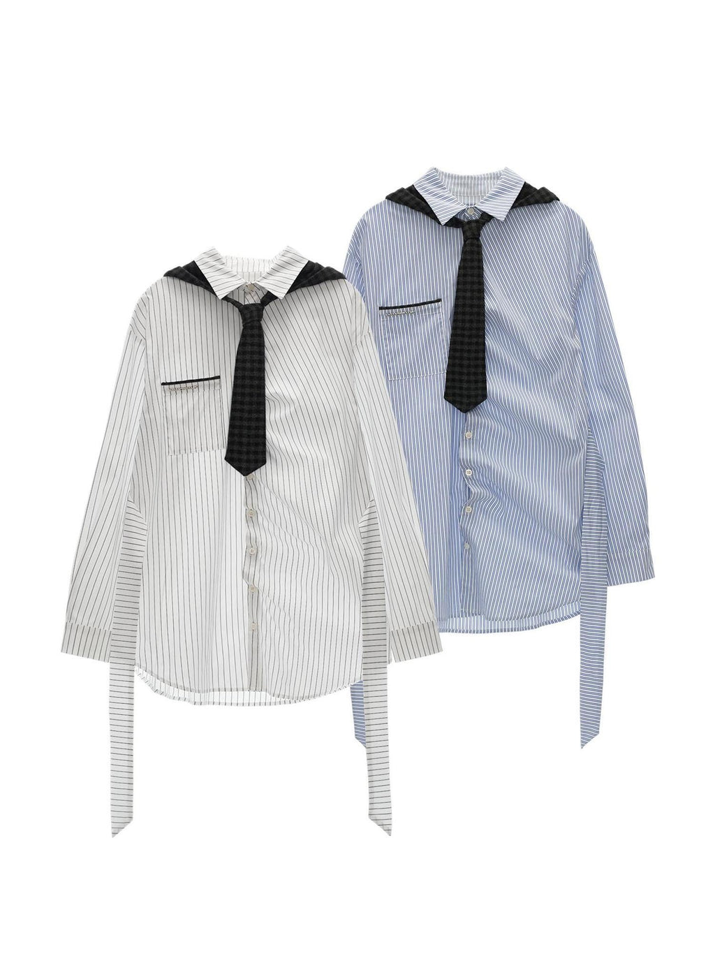 MAMC Cotton Blend Loose Striped Bow Collared Long Sleeve Button Daily Women Shirts