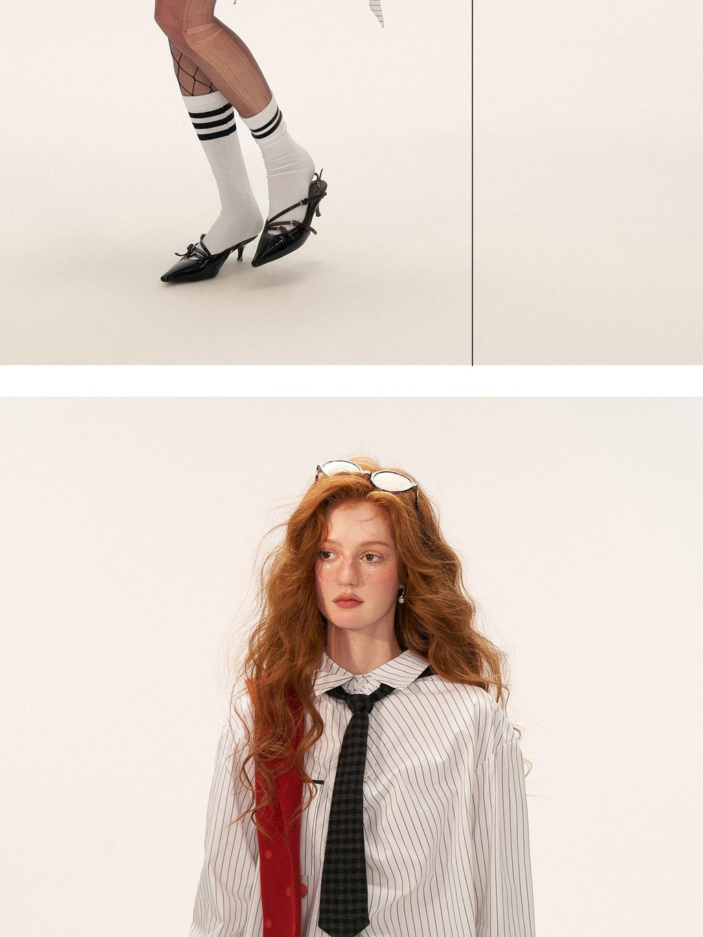 MAMC Cotton Blend Loose Striped Bow Collared Long Sleeve Button Daily Women Shirts