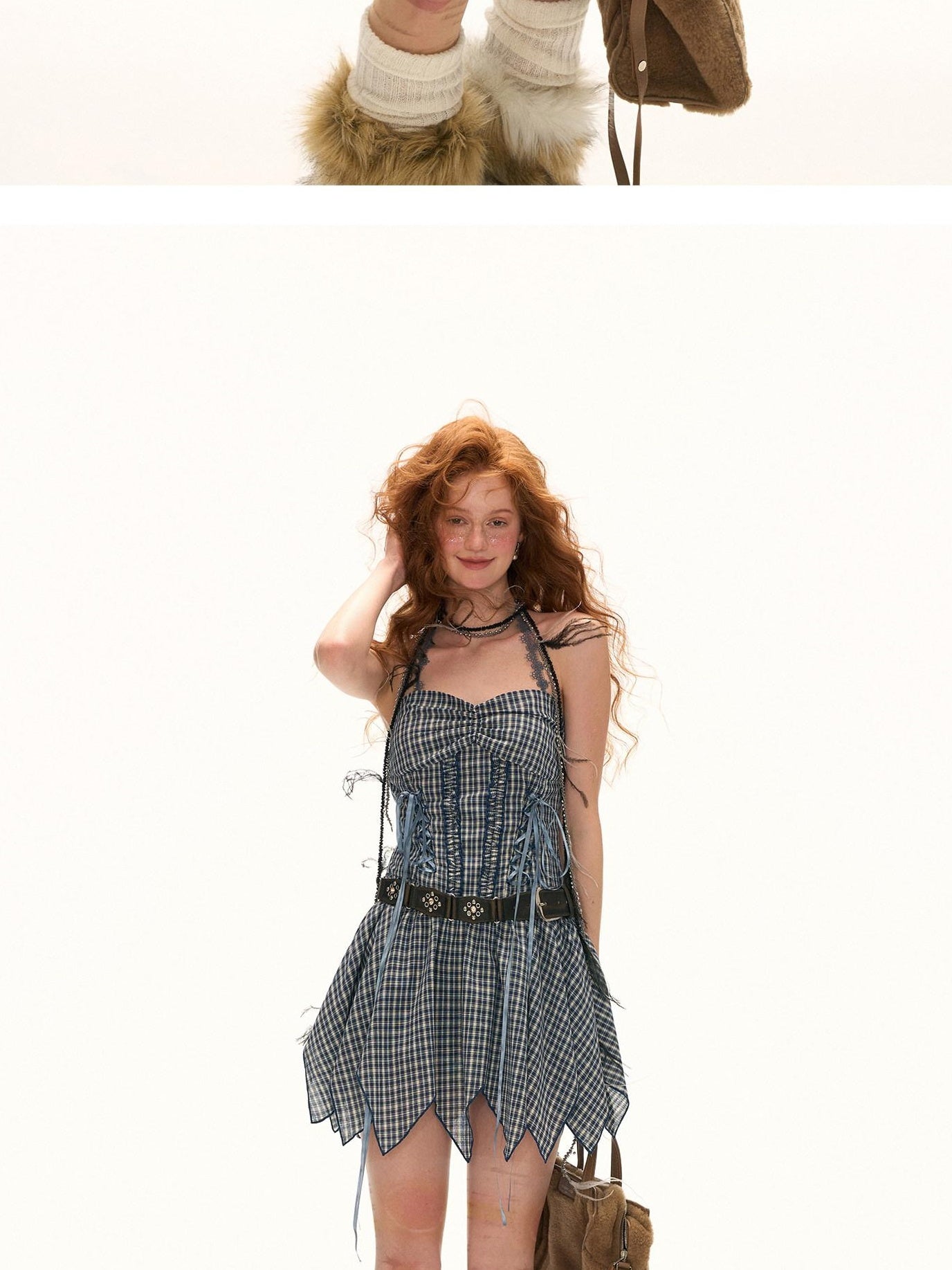 MAMC Cotton Blend Tie Waist Casual Sleeveless Spaghetti Strap Women Blue Mini Dresses