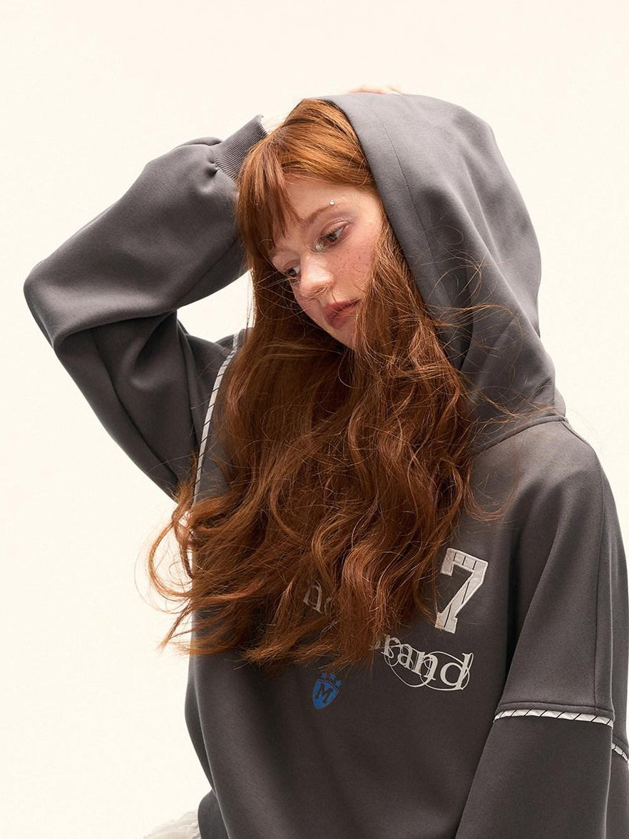 MAMC Cotton Rich Stretch Loose Fit Letter Graphic Minimalist Commuter Red Grey Hoodie